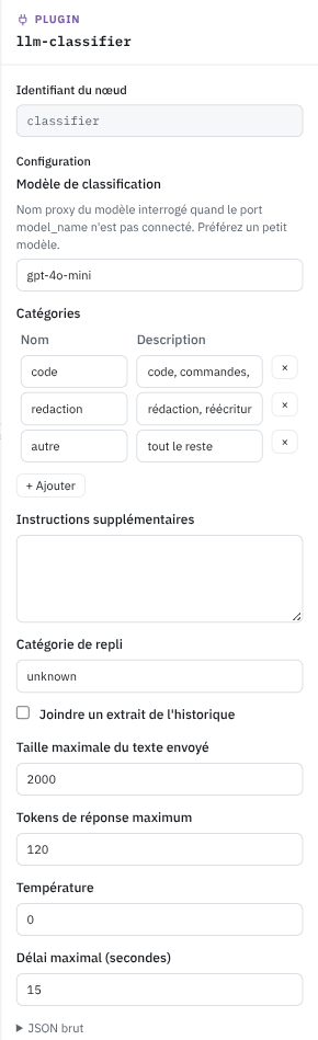 Formulaire de configuration du plugin llm-classifier
